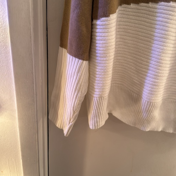 Tan and cream color block, mock turtleneck sweater, large  page - Picture 4 of 4